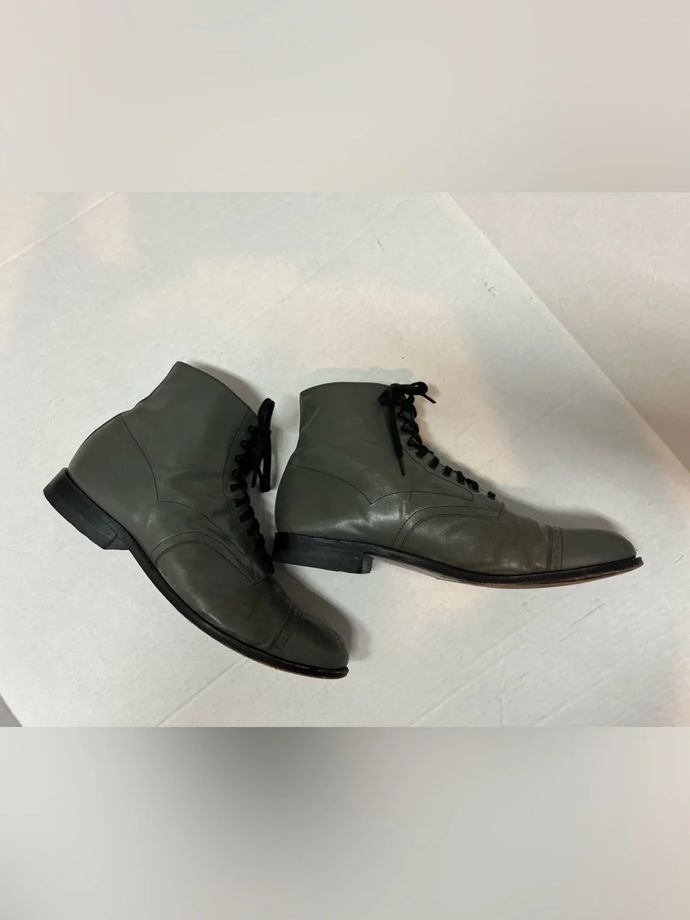 Stacy Adams Men’s 10.5 E Gray Leather Vintage Lace Up Military Combat Boots